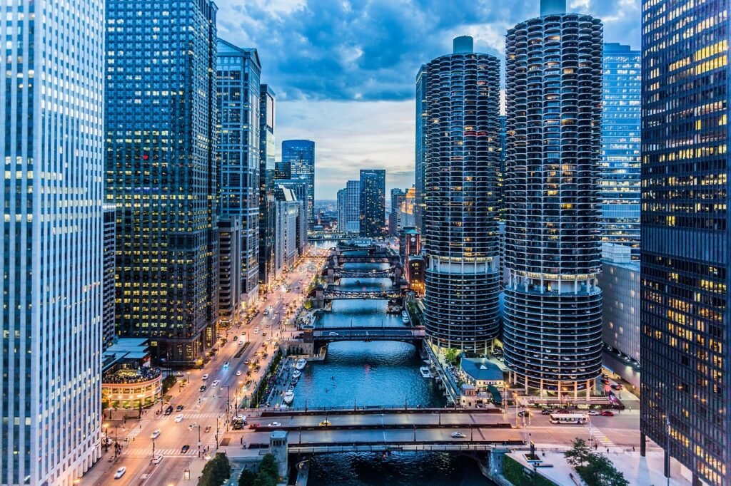 river, bridges, buildings, structures, infrastructures, architecture, skyline, skyscrapers, cityscape, city, city lights, illuminated, chicago, town, urban, downtown, america, usa, modern, travel, night, city, city, chicago, chicago, chicago, chicago, chicago, america, usa
